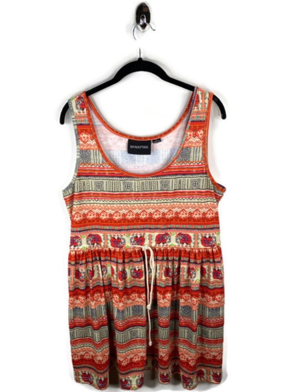 MinkPink Orange Elephant Print Waist Tie Dress L